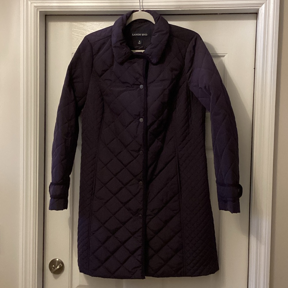 Lands End navy 3/4 length puffer coat, 10